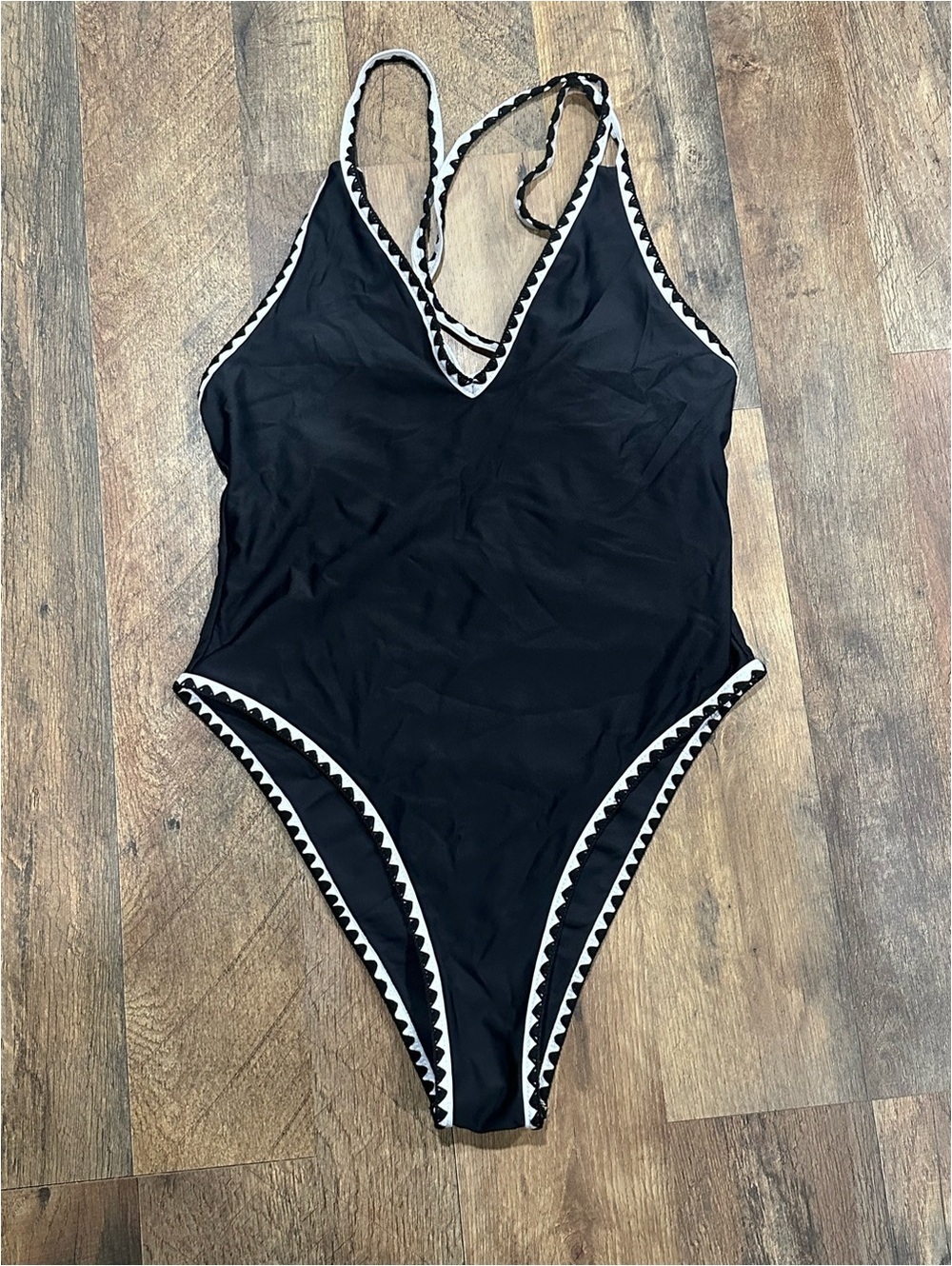 Swimsuits For All Black One-Piece Swimsuit with White Trim